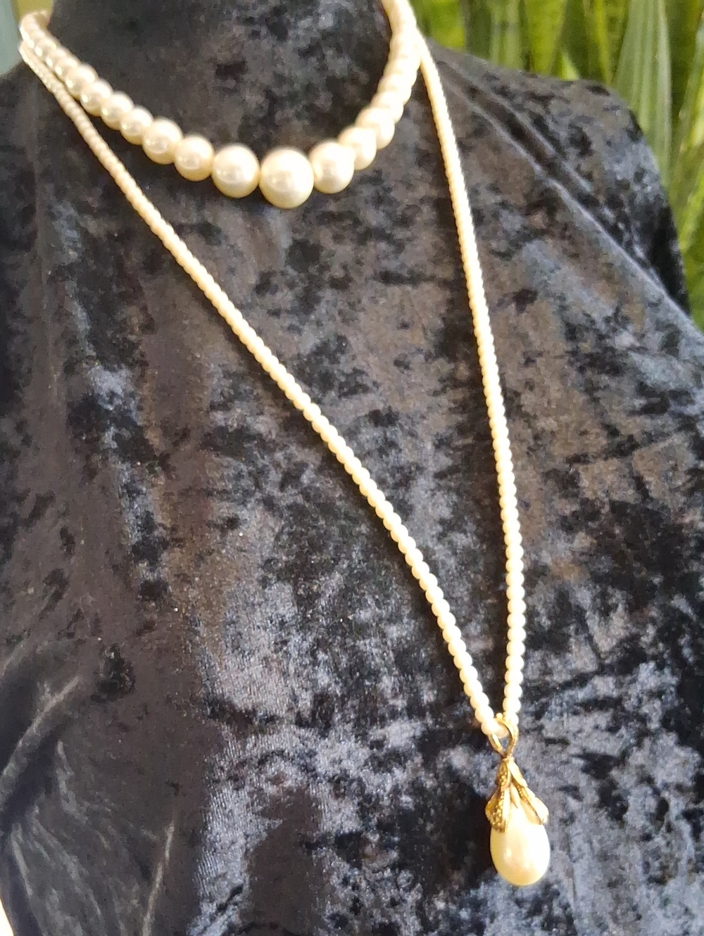 Avon & Vintage 2 Elegant Cream Pearl Necklace with Gold Teardrop Pendant